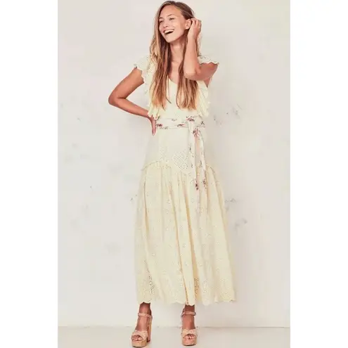 Love Shack Fancy NWT  Cressida Eyelet Maxi Dress in Pisco Yellow Buttercream MEDIUM
