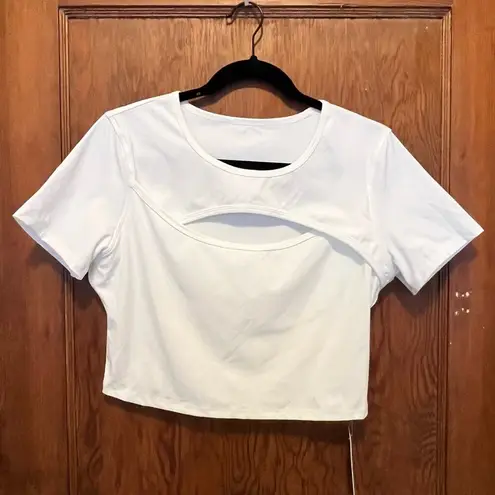 Halara NWT  Cloudful Round Neck Cut Out Short Sleeve Crop Top XL White