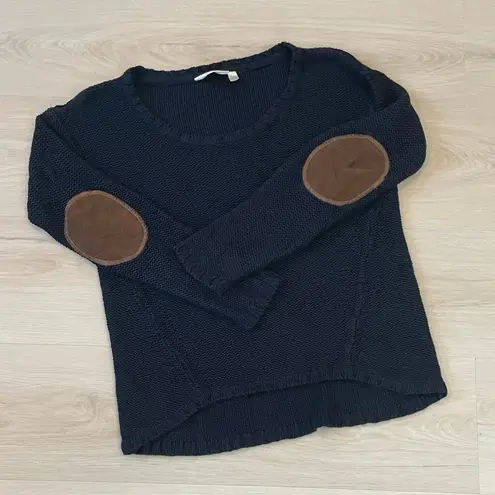 RD Style Retro Suede Elbow Patch Loose Knit Sweater Navy Blue XS EUC