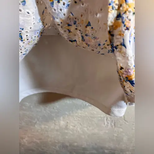 CeCe Cream Ruffled 3/4 Sleeve Blouse eyelet lined colorful floral summer casual