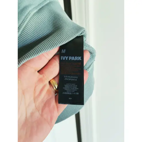 Ivy Park Spellout Flock Logo Hoodie Sweatshirt Medium Teal Green Cozy Streetwear