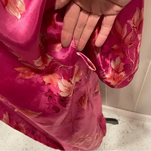 Vintage 90’s California Dynasty pink floral silky kimono robe oversized Size 1X