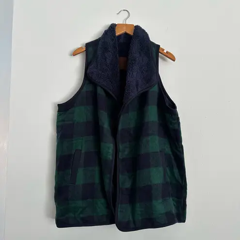 Girlie girl original C.C Exclusive Reversible Fleece & Plaid Vest, Women’s Size Large — Evergreen/Navy
