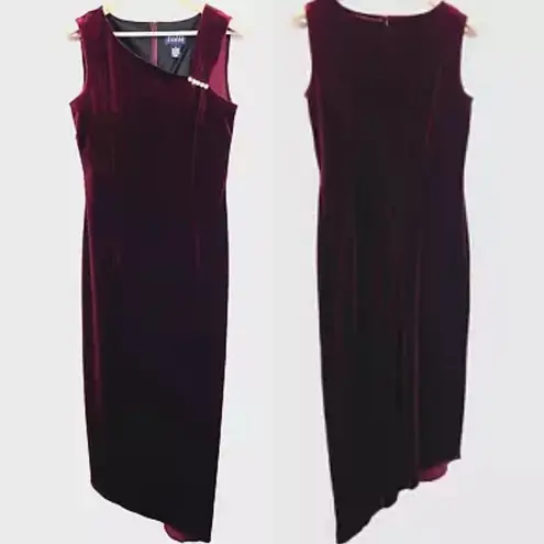 Hillard & Hanson Vtg. Maxi Dress 10 Burgundy Velour Asymmetrical Preppy Classic