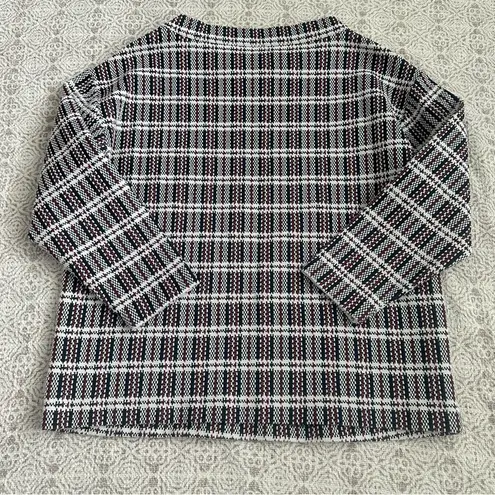 Ann Taylor  Plaid Mock Neck Structured Sweater Top