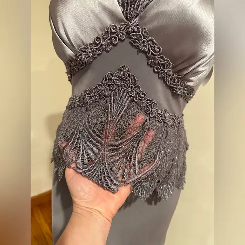 Montage By Mon Cheri Elegant Pewter Frost Gown W/Jacket Set Color Sz. 12 Purple