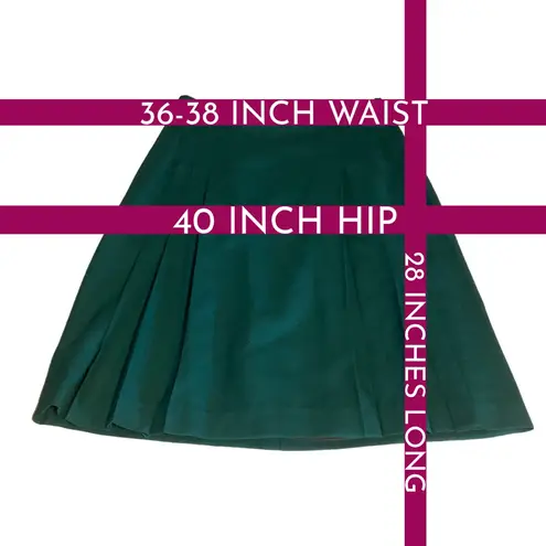 VINTAGE 1980'S GREEN W/RED & BLACK WAIST PLEATED WOOL MIDI SKIRT (16)