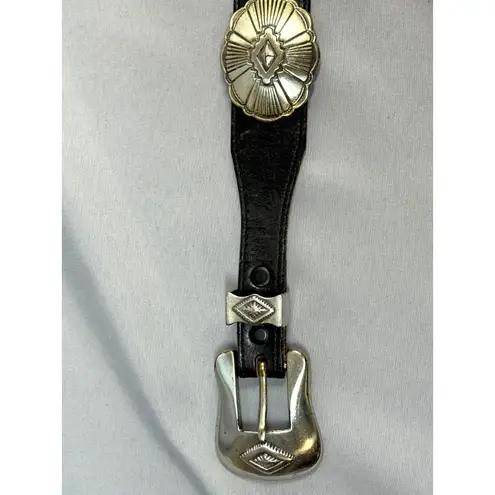 Vintage Womens Justin Leather Western Concho Belt Black Size 28 Boho Festival