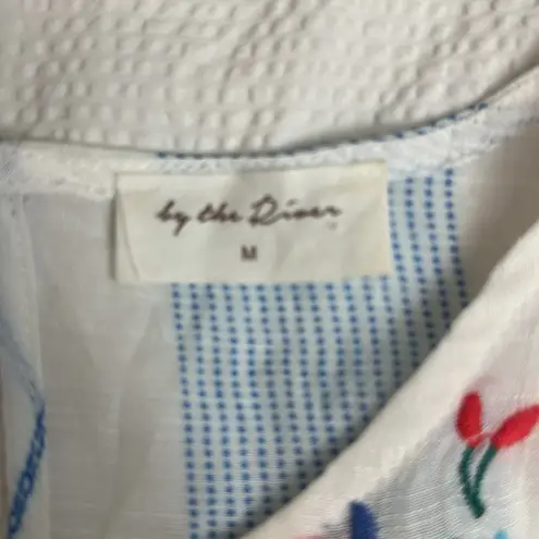 By the River Floral Embroidered Blue and White striped Dress Sz M Size M