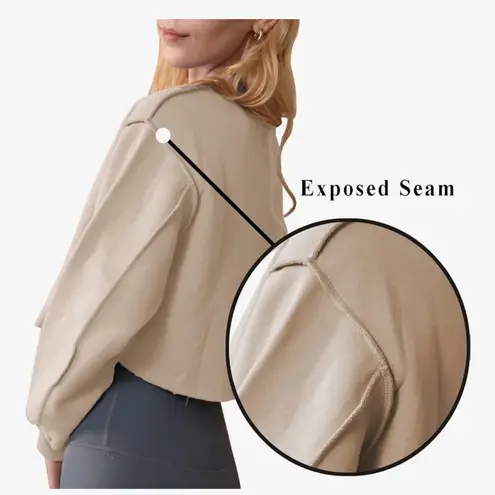 Amazhiyu Cropped Sweatshirt Long Sleeves Pullover Fleece Crop Top Medium Tan