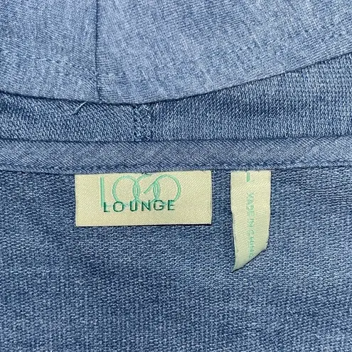 LOGO By Lori Goldstein LOGO Lounge Size L Blue - Swiss Dot Chiffon Trim Open Front Knit Cardigan Jacket