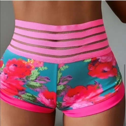 Butt Lift Cheeky Scrunch Bum PINK FLORAL Mesh Detail & Pocketed VIRAL RARE Short Size undefined