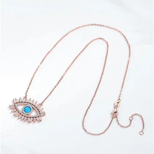 Sterling Silver 925 Rose Gold Plated Crystal CZ Evil Eye Necklace