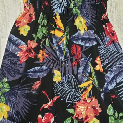 NWT Ace Fashions Black Tropical Floral Smocked Sundress Women’s Size Large