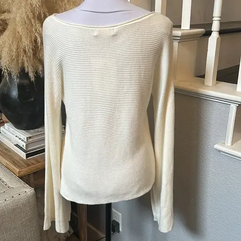 Ramy Brook Audrina Sweater Cream Ivory Ribber Knit Flare Sleeve Size Large