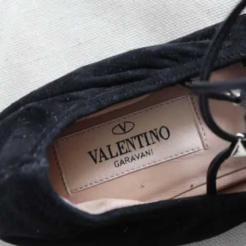 Valentino Black Suede Gold Rockstud Lace Up Ankle