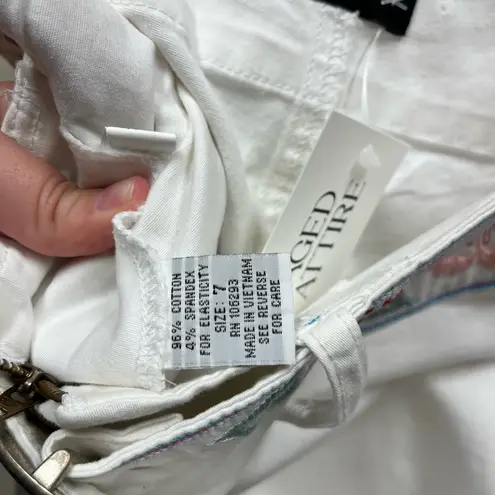 Angels Vintage Y2K Capri Crop Embroidered Floral Chunky Buckle Jeans 7 30 Disco White