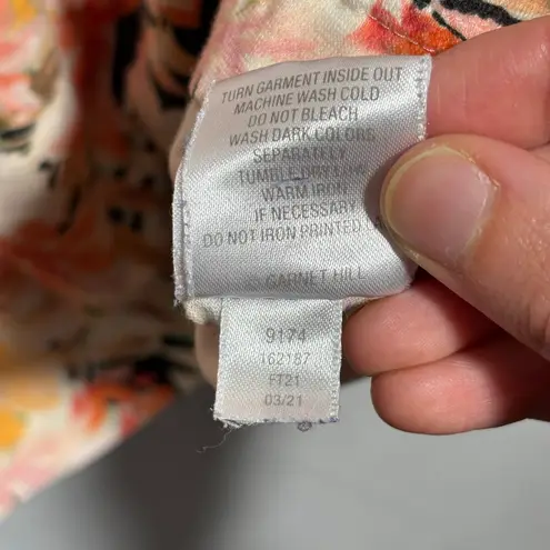 Garnet Hill Floral Long Sleeve Top Organic Cotton Pink Trim Floral Boho Office L