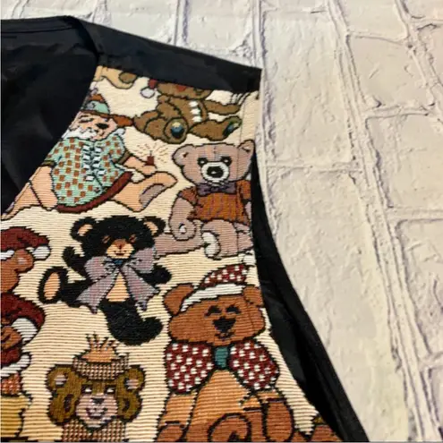 Vintage Christmas Teddy Bear Tapestry Embroidered Vest L/XL Brown