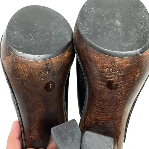 Gucci  Black Leather Horsebit Platform Clog Heels Size US 7 Made in Italy