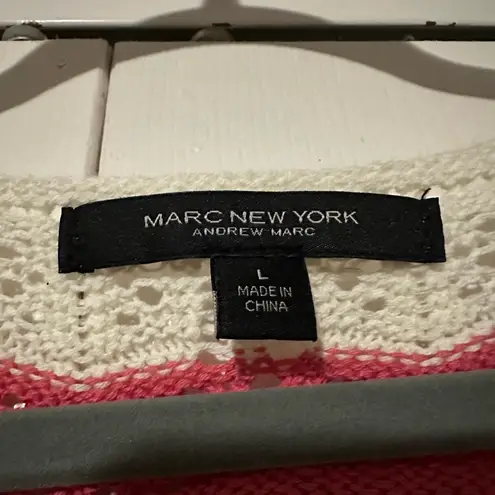 Marc New York V Neck Sweater, Size L. Pink, cream and light green striped.