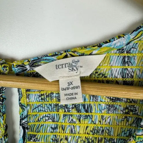 Terra & Sky Tropical Leaf Print Smocked Maxi Dress Size 3X Flowy Tiered Resort