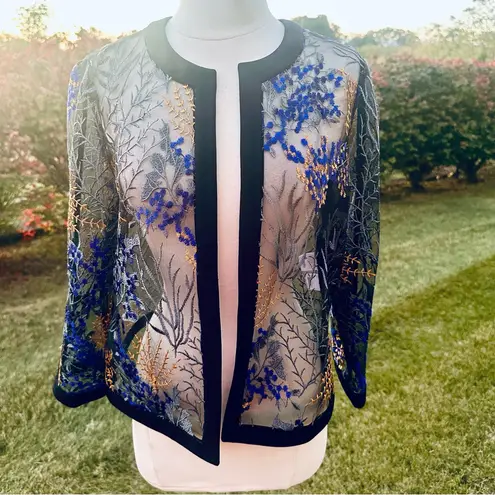 Nipon Boutique Elegant Sheer Embroidered Tulle Jacket Top Black Size 8