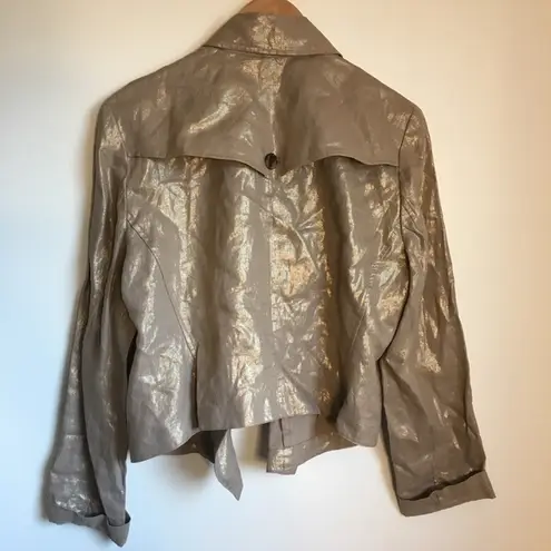 Alfani Metallic Short Trench Coat Jacket Blazer Double Button Down Size M Gold Size M