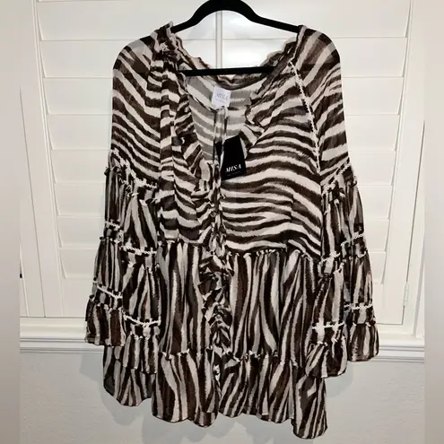 MISA Los Angeles Tallulah Dress Brown Zebra Size XS Animal Print Party Vegas