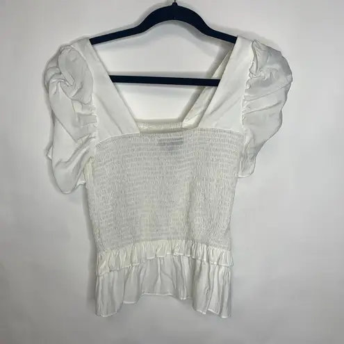 Lucy Paris Smocked Puff Sleeve White Top Sz XS
