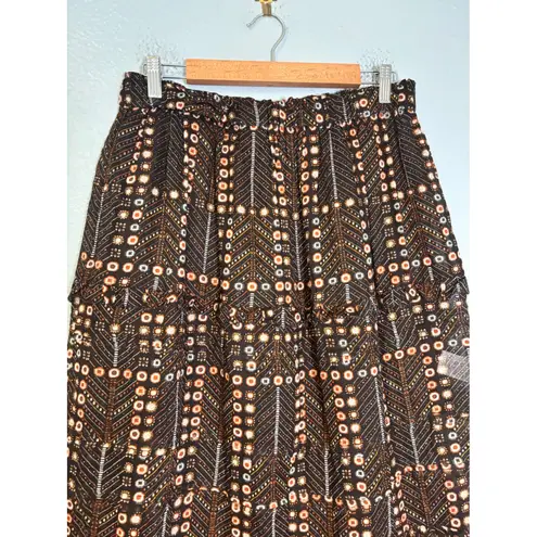 Isabel Marant Etoile Diya Tiered Maxi Skirt Size 12 Black Brown Printed