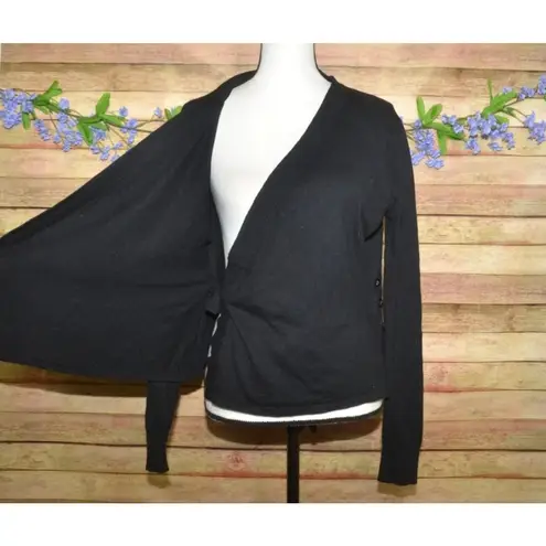CAbi Ladies Black Thin Knit Wrap Sweater Top Size M V-Neck Closet Staple Neutral