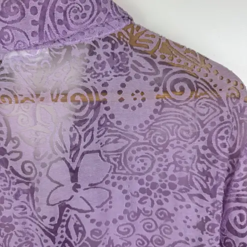 White Stag Floral Sheer Burnout Button Down Blouse 18W/20W Purple Lightweight