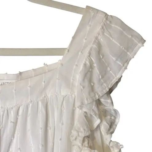 Emerson Fry India Collection White Laurent Flutter Sleeve Top Large Lined Button Tan