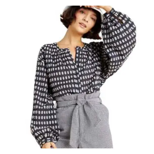 Pilcro Anthropologie Tavi Textured Black Blouse XS Cotton Bohemian Boho Shirt