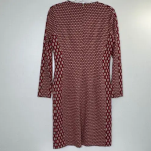 Worth New York Crew Neck Long Sleeve Red Black Tan Houndstooth Print Dress Sz 6