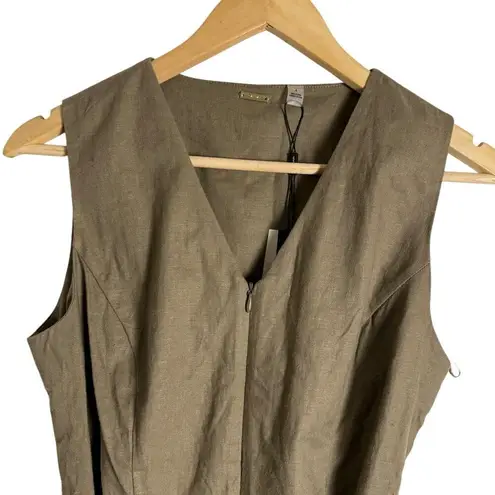 Tahari Olive Green Linen Blend Sleeveless V-Neck Belted Tie Waist Jumpsuit 4