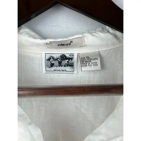 Women’s Edward XL Irish Linen Shell Button Up White Floral Embroidery 3 Quarter