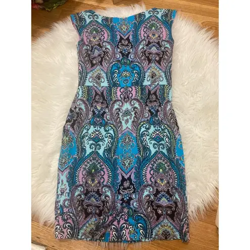 New York And Company Size 6 Women's Paisley Purple Blue Boho NY&CO Cocktail Dress