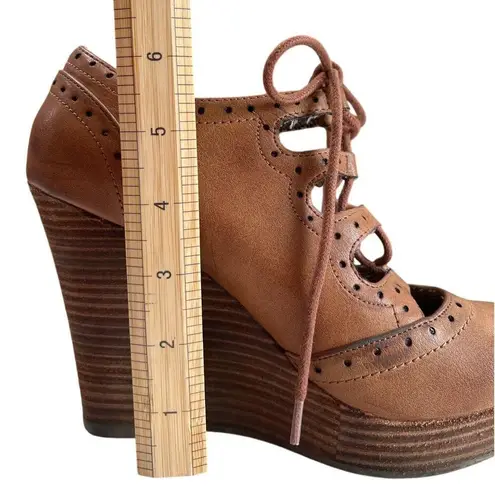 Restricted Y2k Lace Up Platform Wedges Women's Size 7.5 Leather Academic Prep Brown