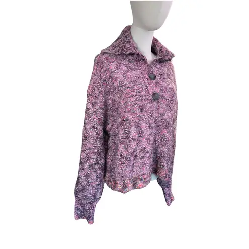 Free People  Stellar Knit Pullover Sweater Pink Boucle Collared Button Size Large