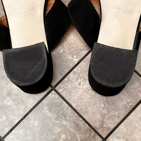 Sophia Milano 9 Black Suede Block Heel Leather Women's Sandals Made In Italy Italian Summer Shoes