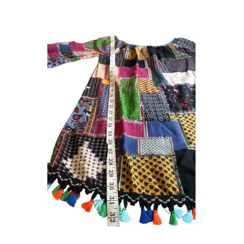 Velzera Womens Multicolor Patchwork Long Sleeve Off The Shoulders Dress Size M