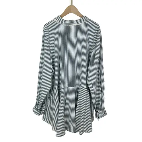 True Craft NWT  Ruffled Blue & White Striped Button Front Shirt Size 1X