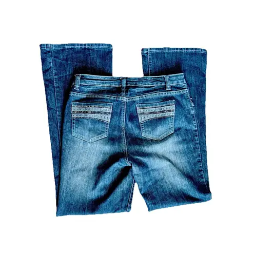 Passports Women boots cut Jean Sz 8 Blue Cotton Blend Rhinestone Y2K Fashion