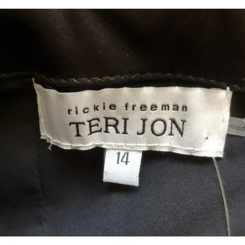 Teri Jon By Rickie Freeman Black Metallic Tiered Sleeveless Gown Size 14 NWT