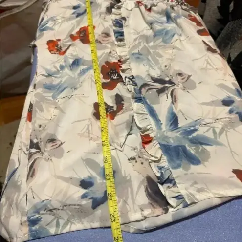 Moda Luxe  Blue and White Floral V-Neck Bishop Sleeve Blouse