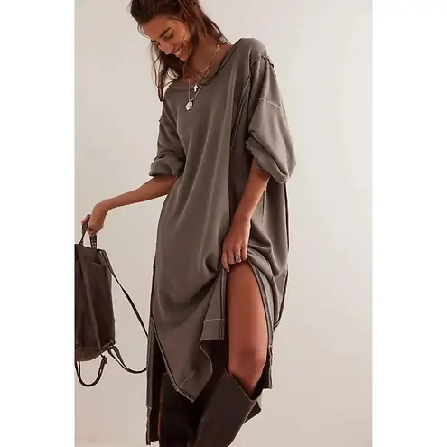 Free People  Camden Long Sleeve Oversized Maxi Sweatshirt Dress Dolphin Gray XS