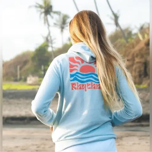 Rhythm. Dawn Fleece Vintage Sun Graphic Pullover Hoodie Sky Blue Size Large