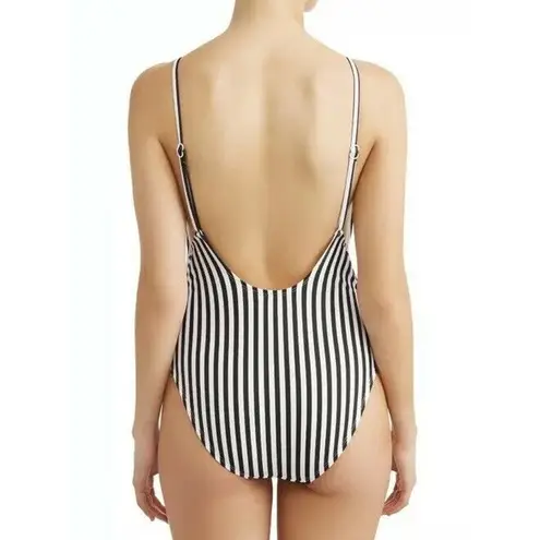 No Boundaries NEW  Do Not Disturb Black White Stripe Cheeky High Leg Swimsuit M